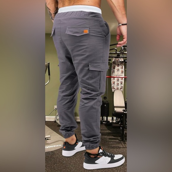 Men’s Cargo Grey Pants, Drawstring, Elastic Bottom, Size Large - Picture 12 of 12